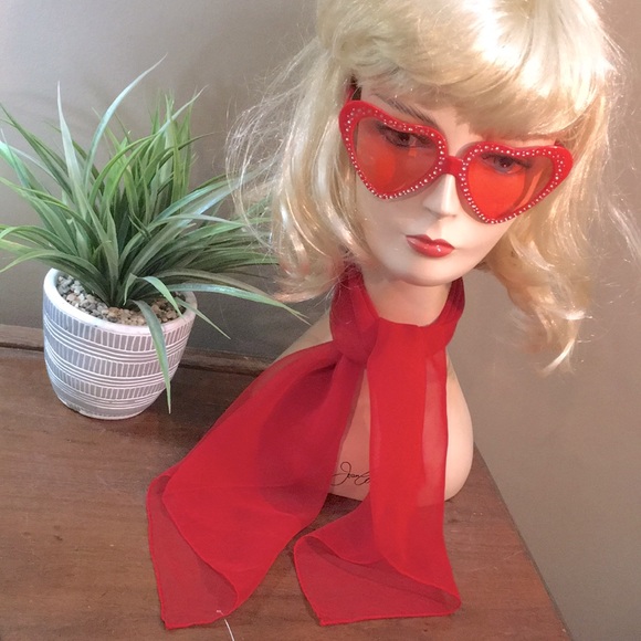 Vintage Accessories - Vintage red square sheer 28”x 28” scarf hand edged